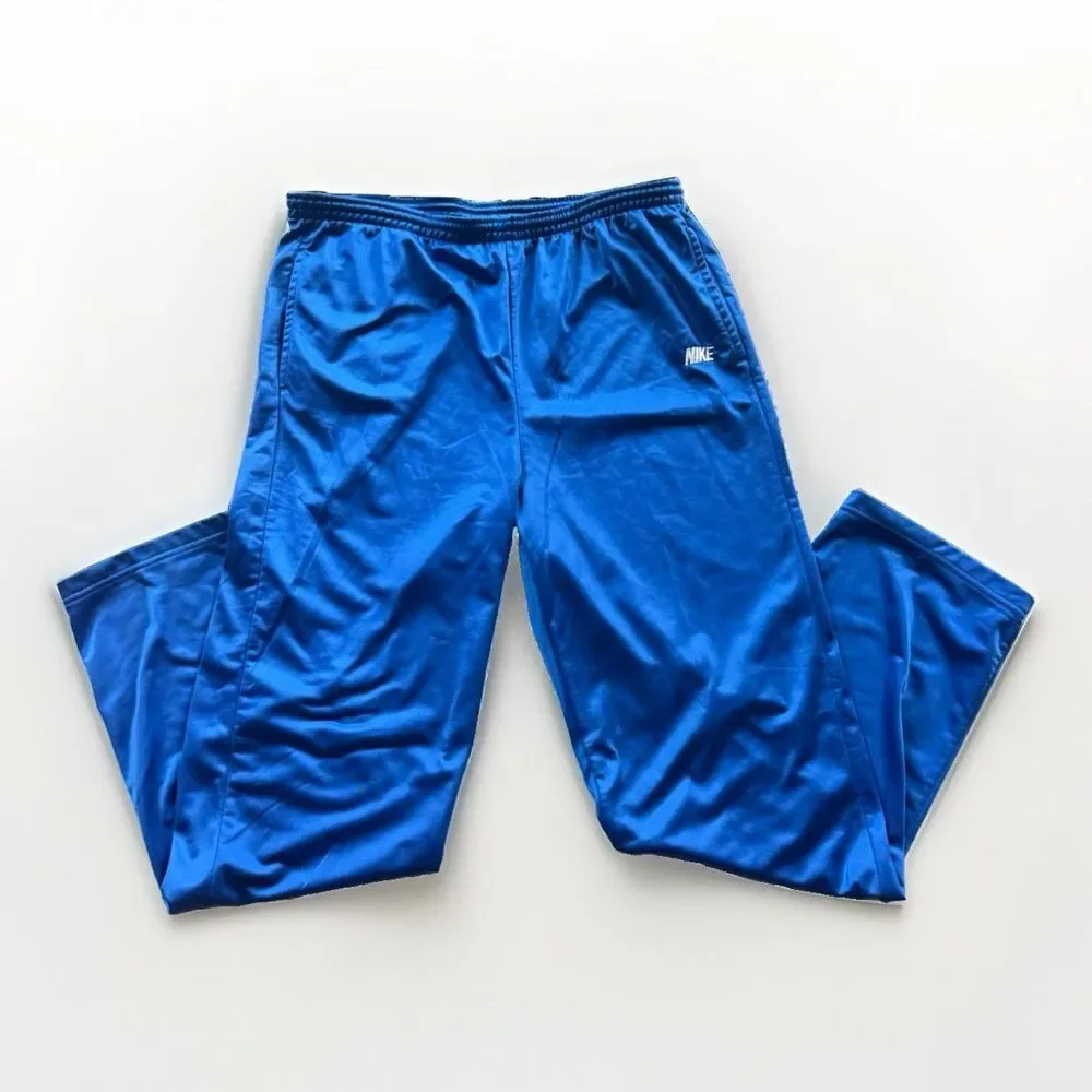 Vintage 90s Nike Men’s Blue Track Pants L‎ Solid Drawstring Elastic Waist